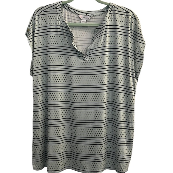 Liz Claiborne Tops - Liz Claiborne V Neck Cap Sleeve Plus Size XXL Mint and Navy Top
